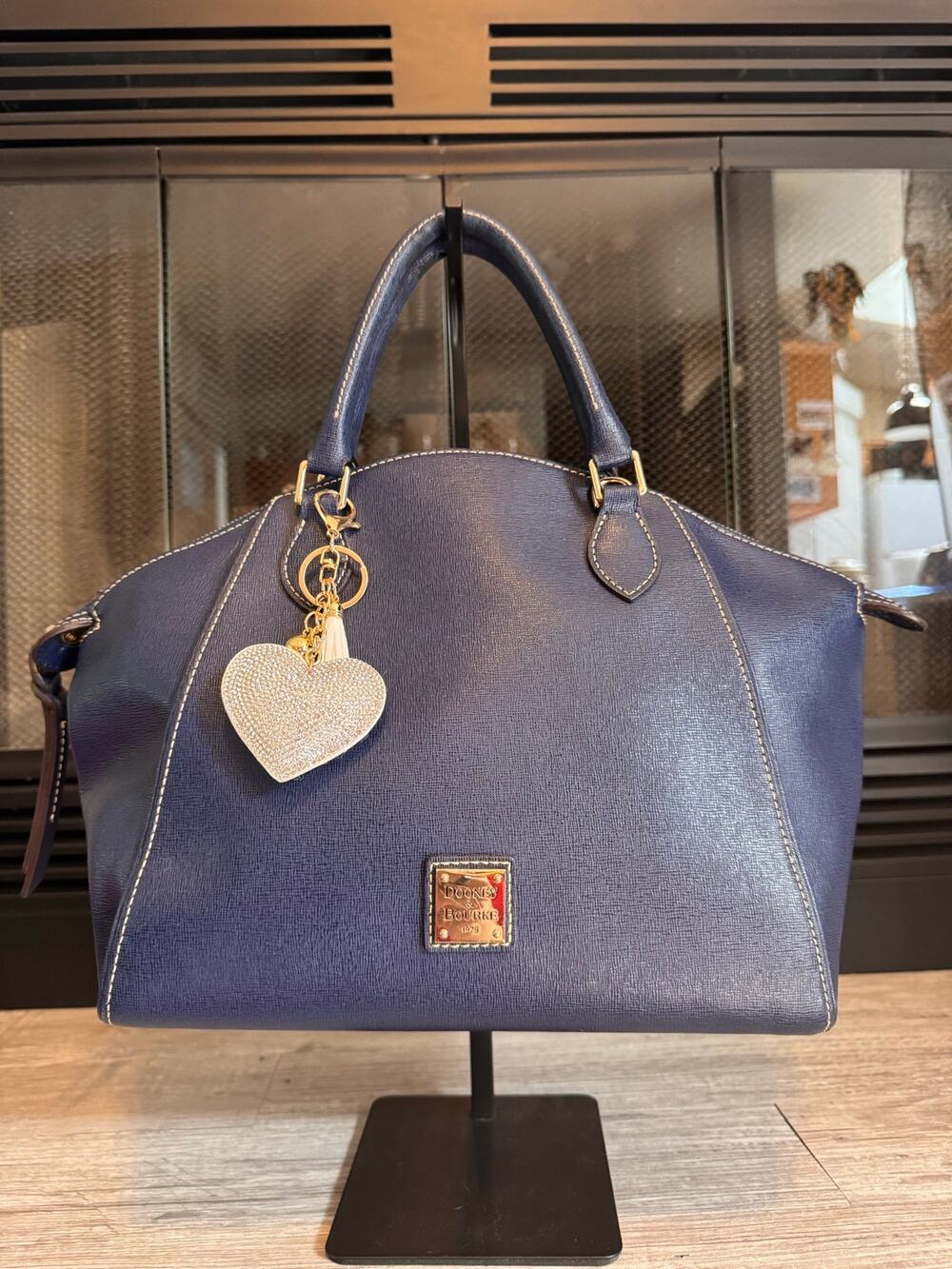 Dooney and Bourke blue Saffiano Leather large Sydney Satchel handbag with charm